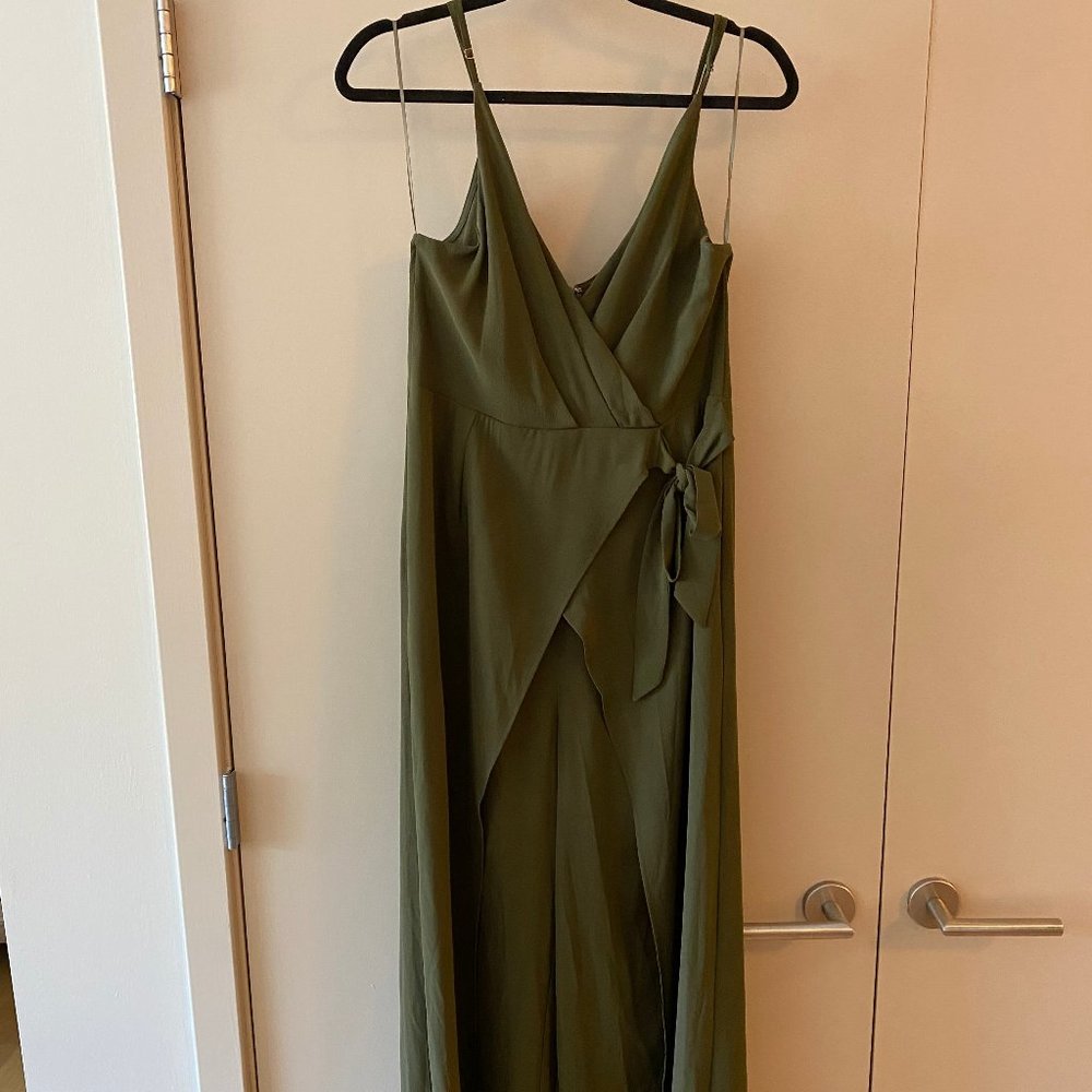 Faux wrap-tie Olive Green Jumpsuit